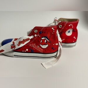 Girls Converse High Top Cleveland Indians Guardians Kids Size 8 Bling
